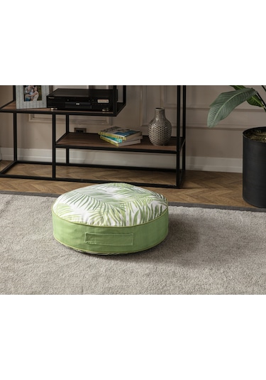 Yeşil Bitki Ve Palmiye Desenli Puf Minderi, 60x60 Cm, Balkon Ve T