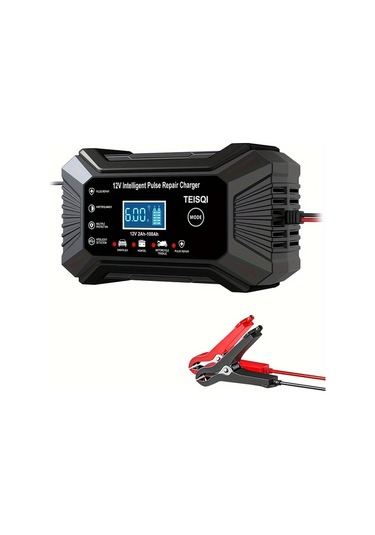 Boatshop1 Teısqı 12v 6a Akıllı Araç Akü Şarj Cihazı Tümüyle Siyah Avrupa Düzenlemeleri Lcd Ekranlı Otomatik Mod Değiştirme 110v 220v
