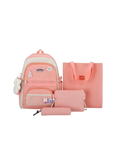 Şık Ve Pratik Dört Parçalı Okul Çantası Seti Ortaokul Ve İlkokul Öğrencileri İçin Kore Tarzı Büyük Kapasiteli, Hafif Ve Ergonomik Sırt Çantası, Dayanıklı Ve Modaya Uygun Tasarım Pembe