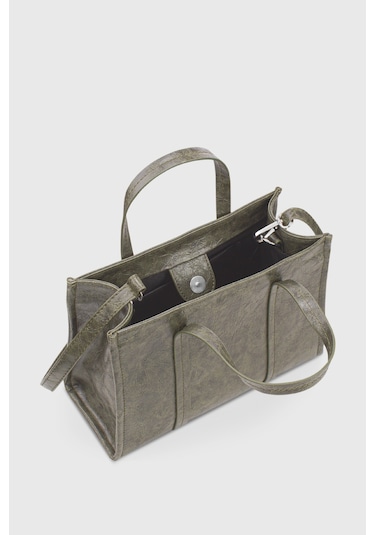 Housebags Haki Deri Görünümlü Çift Askılı Tote Bag 253 Haki