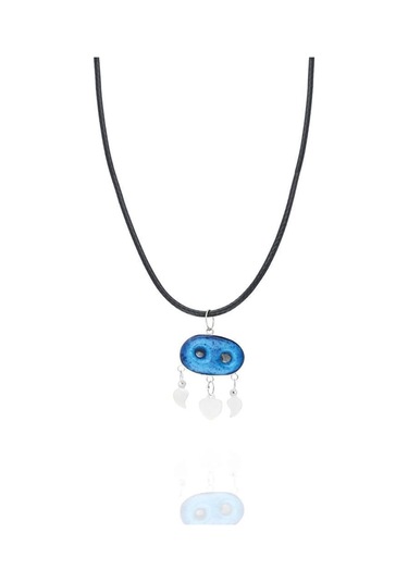 Gümüş Kolye Süryani Nazar Boncuğu Gümüş Kolyesi Uc-Altın Yaldız