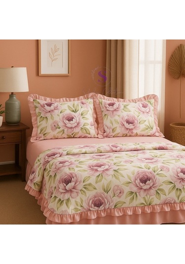 Romantik % 100 Pamuk Fırfır İplik Boyalı Çift Kişilik Nevresim Takımı,modern Çizgili Nevresım Seti Çok Renkli