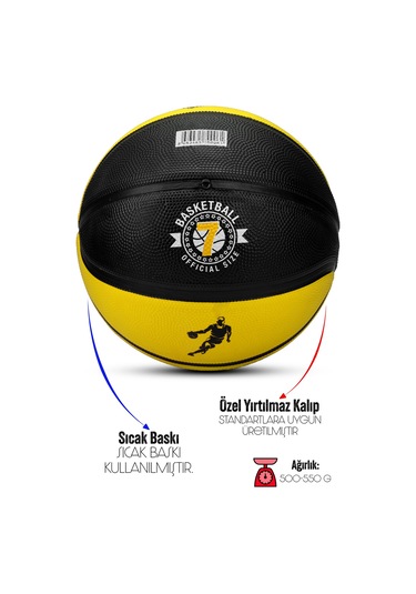 Telvesse Strong Basketbol Topu Pompalı Full Kauçuk Dayanıklı Deep Channel Kabartma No:7 B12 Sarı