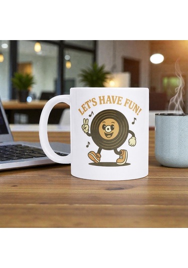 Let S Have Fun Neşeli Plak Seramik Kupa Beyaz - Çok Renkli