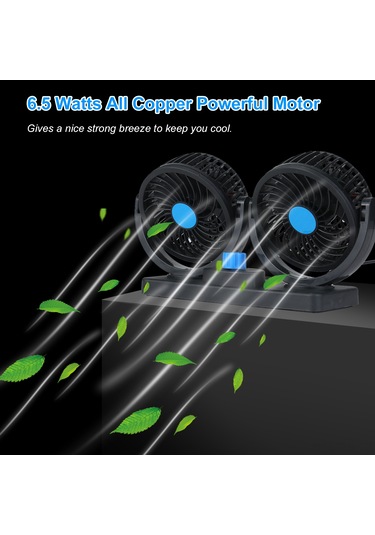 Reedark 360 Dönebilen Çift Başlı Usb Fan - 12v Araç & Ofis Serinletici, 2 Hız Ayarı, Sessiz Motor