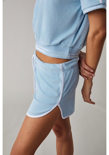 DZENKA Kadın Oversize Geniş Paça Yüksek Bel Mavi Alt-Üst Takım