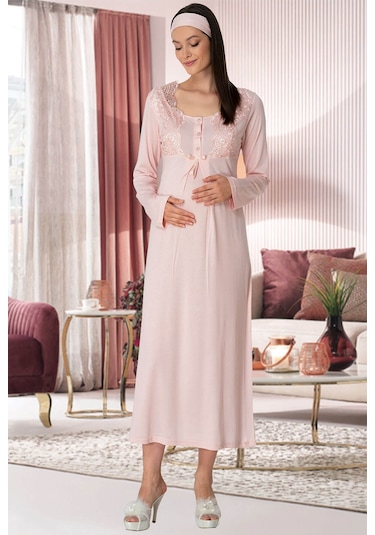 Mecit 5355 Pudra Lohusa Sabahlık Pijama Gecelik Takım