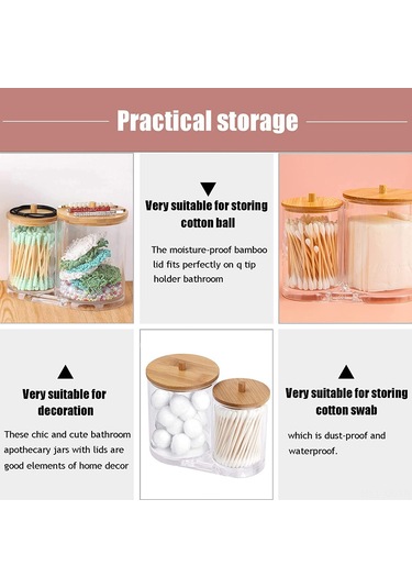 Xiyyadms Transparent Ps İki Bölmeli Koton Saplı Ve Koton Topuzu Saklama Kutusu - Toz Koruyucu Makyaj Temizleme Aletleri Depolama Kutusu Şeffaf