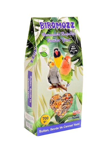 Birdmozz Premium Vitaminli Paraket Cennet Sultan ve Sevda Kuşu Yemi 700 G