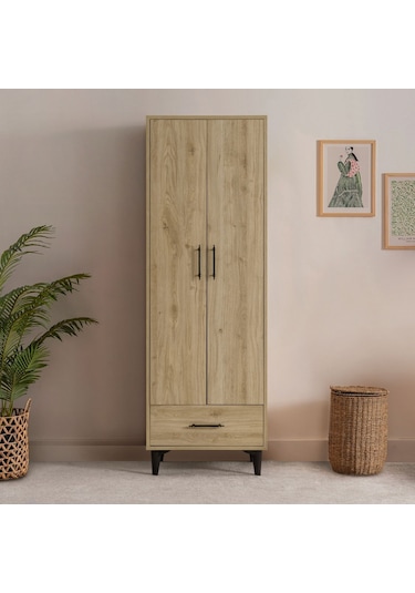 Dolap, Blesk 2 Kapaklı Çekmeceli Raflı Ceviz Dolap Gardırop