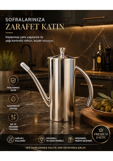 304 Lüks Paslanmaz Çelik Yağdanlık-demlik 700 Ml ,ateşe Uygun & Şık Sofra & Mutfak Kullanımı
