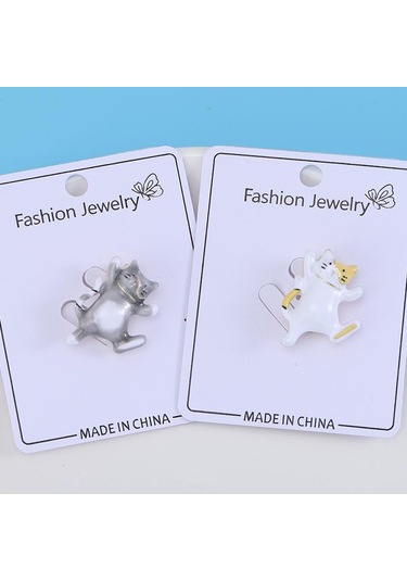 Gri Blucome Güzel Yağ Dans Beyaz Kedi Broş Emaye Alaşım Takı Omuz Kazak Şapka Aksesuarları Kadın Kızlar İçin