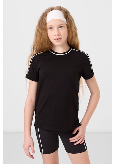 Siyah Pamuklu O Yaka Standart Fit Basic Kız Çocuk T-shirt - 75177 Siyah
