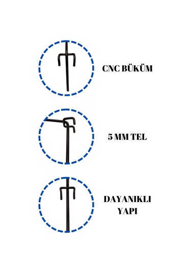 100 Adet Cnc Büküm Dayanıklı Yapı 15 Cm Siyah Tel Pano Kancası Siyah