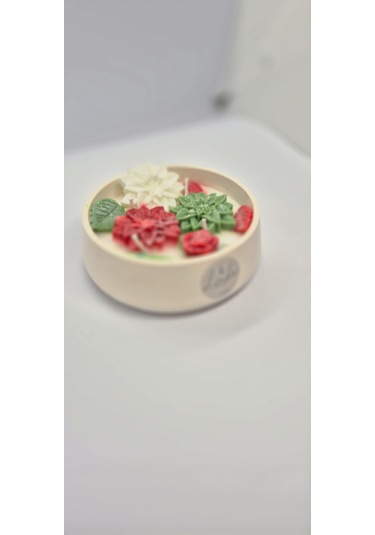 Yılbaşı Hediyelik Linda Kase Mum El Yapımı, Doğal Soya Mum Beyaz - Kırmızı - Yeşil