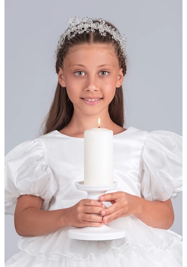 Volanella Taçlı Kız Çocuk Abiye Çift Tarz, Tek Elbise. Beyaz