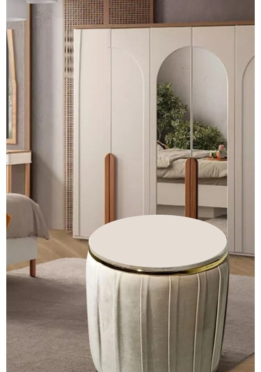 Most Ekol Lüks Puf 01 Krem Kadife Kumaş Evinize Teslim