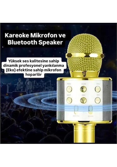Türkçe Seslendirme Karaoke Mikrofonu Bluetooth Mikrofon Bluetooth Speaker Hoparlör Aux-tf-usb Giriş