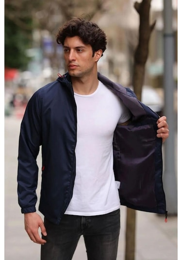 İçi Astarlı Su Ve Rüzgar Geçirmez Erkek Cepli Yağmurluk Lacivert