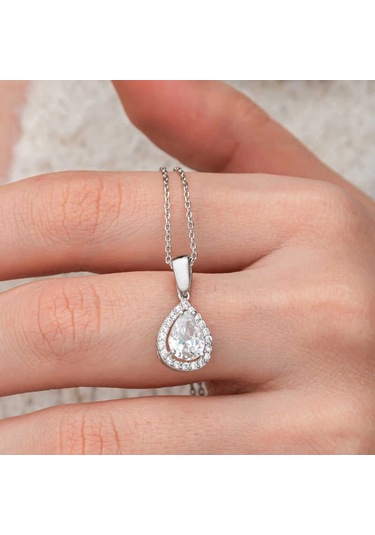 Supertrend Gümüş Damla Beyaz Zirkon Taşlı Kadın Kolye Gümüş