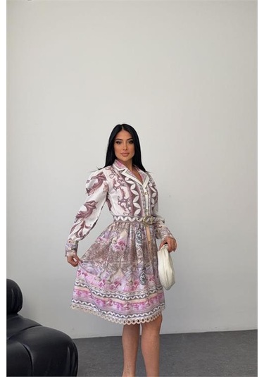Neşeli Butik Kadın Pembe Kemer Detaylı Mini Boy Tasarım Elbise Nbms25111 Pembe