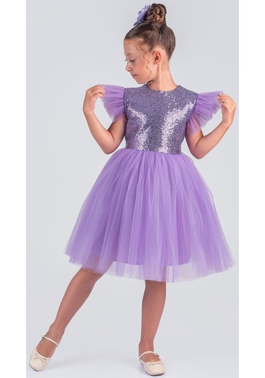 Tüllü Kız Çocuk Kpl Elbise Mnk0526 Lila