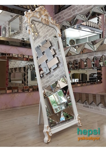 Vintage Madam Model Beyaz Altın Renk Varaklı Boy Aynası (443022270) Beyaz