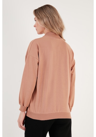 Lela Pamuklu Dik Yaka Basic Örme Bayan Sweat 5863323 Bisküvi