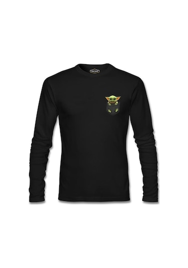 Baby Yoda - Pocket Siyah Erkek Sweatshirt