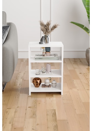 4 Raflı Komodin Yatak Odası Yanı Komodin Bölmeli Komodin Beyaz