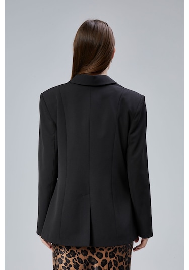 Siyah Regular Fit Yırtmaç Detaylı Blazer Ceket Siyah