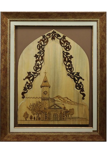 E38 El İşçiliği Ahşap Yakma Kayseri Saat Kulesi Tablo 95 77 Cm-4538