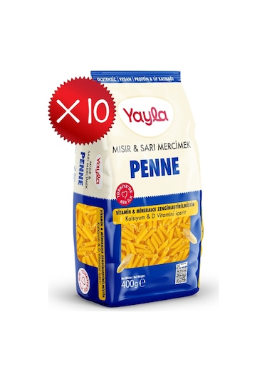 Yayla Mısır Ve Sarı Mercimek Penne Makarna 400 G X10