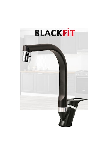 Siyah Mix Mutfak Bataryası Oynar Başlıklı Mutfak Musluğu Eviye Bataryası Çift Su Girişli Siyah