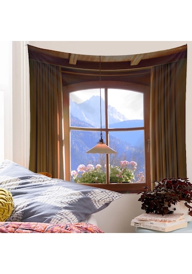 Yunboo Ev Dekorasyonu İçin Poliester Tapestri, Manzaralı Desenli, 130x150 Cm, Yeşil/sarı Seçenekli, Oda Arka Planı Örtüsü Çok Renkli