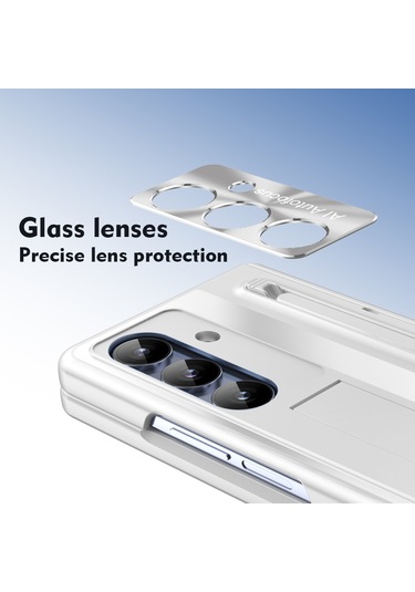 Samsung Galaxy Uyumlu Z Fold7 5g Kılıf Destekli Menteşeli Pc Telefon Kılıfı Temperli Cam Filmi Ve Kalem - Beyaz Beyaz