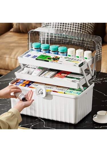 Dancemonkey Katmanlı Büyük Kapasiteli Ilaç Kutusu Ev Tipi Saklama Kutusu07 Gümüş Altın