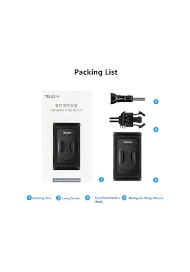 Ayex Backpack Strap Mount Telesin Gp-bpm-003 Aksiyon Kamera Çanta Askı Aparatı Gopro, Djı İle Uyumlu