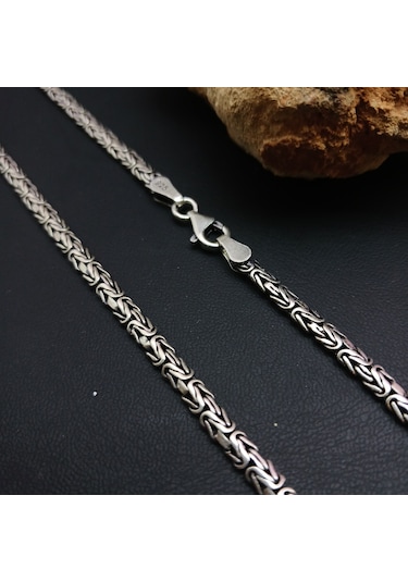 925 Ayar Gümüş Yassı Balık Sırtı Kral Zincir Kolye 4 Mm