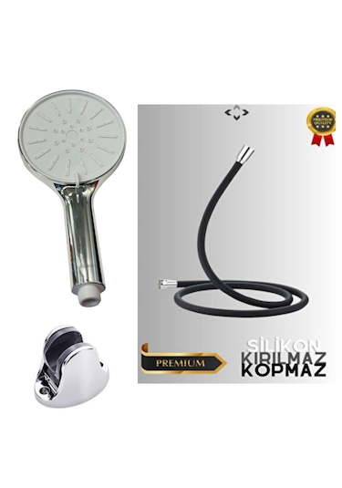 Özbest Silikonlu 150 Cm Duş Hortumu 5 Fonksiyon Başlık Mafsal Set Siyah - Krom