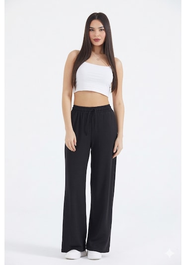 Thıff Gymwear Kadın Modal Kumaş Bağcıklı Eşofman Altı Siyah