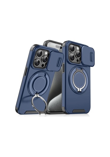 360 Dönen Gizli Metal Halka Araç Tutucu Yumuşak Tpu + Sert Pc Tampon Telefon Blue Iphone 16 Pro İçin Blue