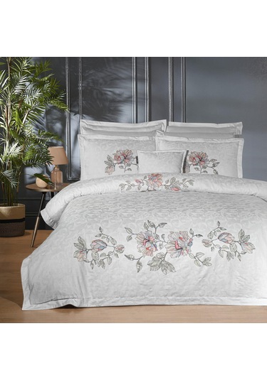 Sarev İlay Çift Kişilik %100 Pamuk Saten "300 Tc" Nevresim Takımı Gri Gri