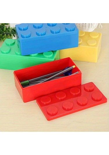 Zhanglei001 Mavi Kare Yaratıcı Lego Kozmetik Organizatörü, Plastik Makyaj Saklama Kutusu, Kompakt Masaküstü Aksesuar Mavi