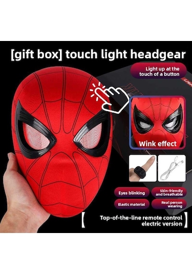 Spider-man Elektrikli Otomatik Göz Kırpan Maske Uzaktan Kumandalı Model, Işık, Usb İle Şarj Edilen Kırmızı Başlık Kırmızı