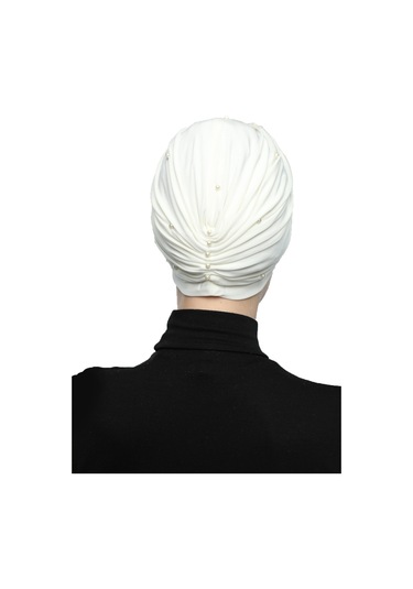 Kopma Astarlı İşlemeli Krem -pudra Dantel Motifli Hazır Türban Tesettür Abiye Bone Krem - Pudra