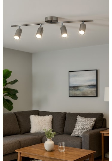 Spoti 4'lü Gri Renk Beyaz Işık Modern Tasarım Salon - Mutfak - Banyo Spot Ledli Sıralı Avize Gri