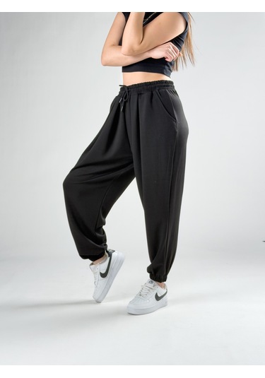 Cocopelli Pileli Siyah Kadın Jogger Pantolon Coc2849 Siyah
