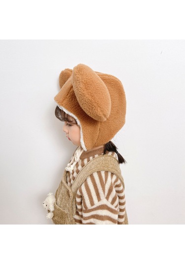 Ikkb Kış Peluş Büyük Kulaklar Bebek Ve Çocuk Koruma Şapkası Açık Kahverengi