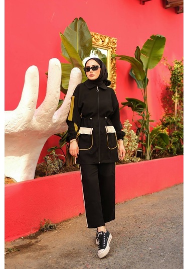 Tesettür Eşofman Takımı Fermuarlı Ikili Takımı Siyah 450 Siyah